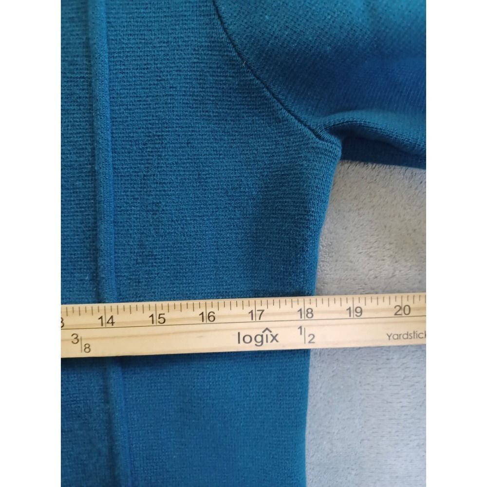 Chicos‎ Sz 2 Lg Cardigan Jacket Knit Military Button Cotton Blue Stretch Office - Picture 9 of 10